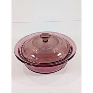 Corning Vision Ware 24 oz 2.5 qt Cranberry Casserole Dish V-30-B Pyrex Lid